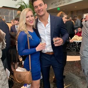 Blue fitted mini dress